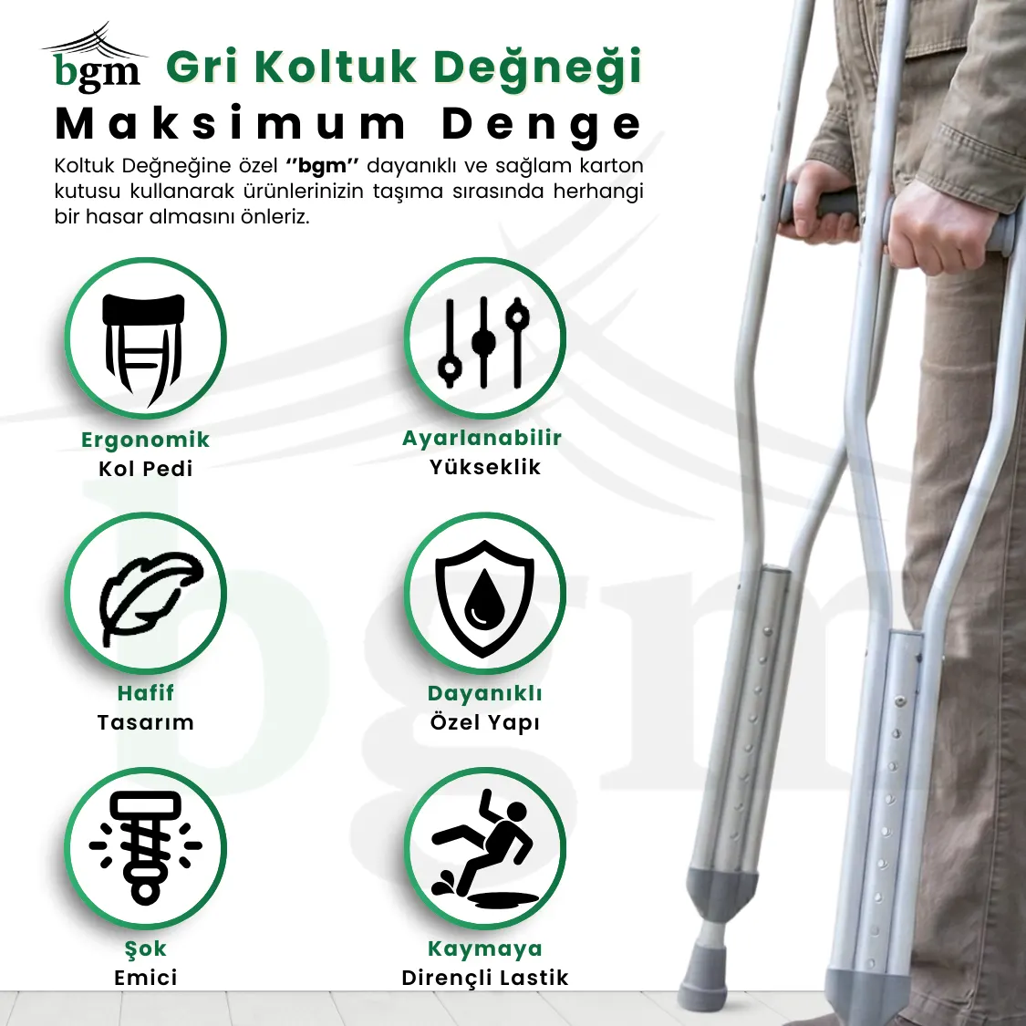 Koltuk Değneği 1 Çift Yüksek Kalite Ayarlanabilir Ortopedik Yürüme Desteği Değneği - Görsel 2