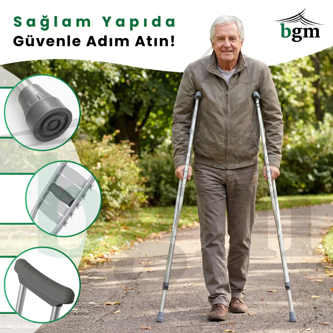 Koltuk Değneği 1 Çift Yüksek Kalite Ayarlanabilir Ortopedik Yürüme Desteği Değneği - Görsel 3