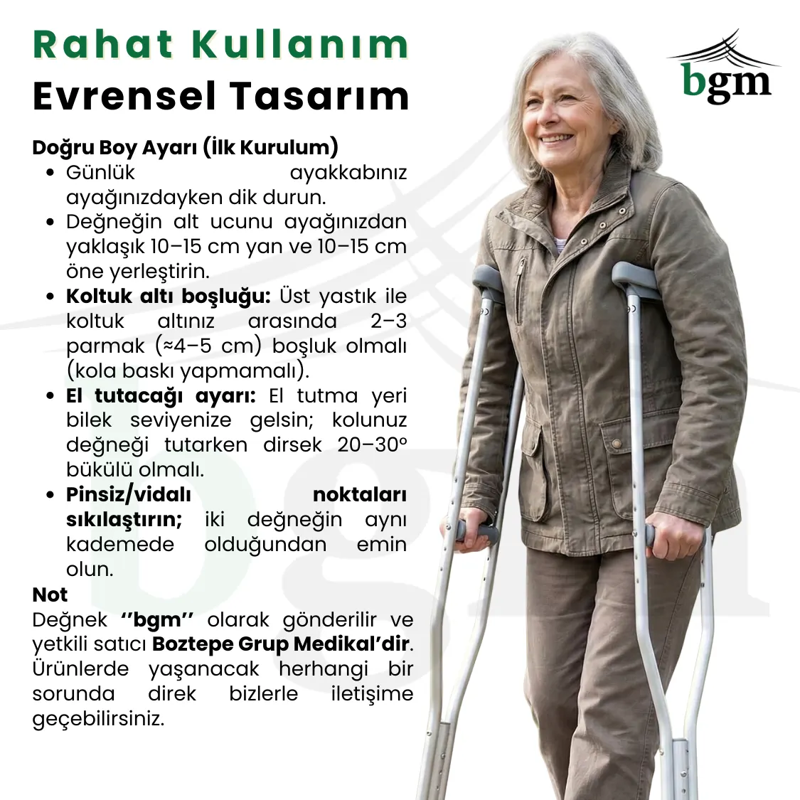 Koltuk Değneği 1 Çift Yüksek Kalite Ayarlanabilir Ortopedik Yürüme Desteği Değneği - Görsel 5