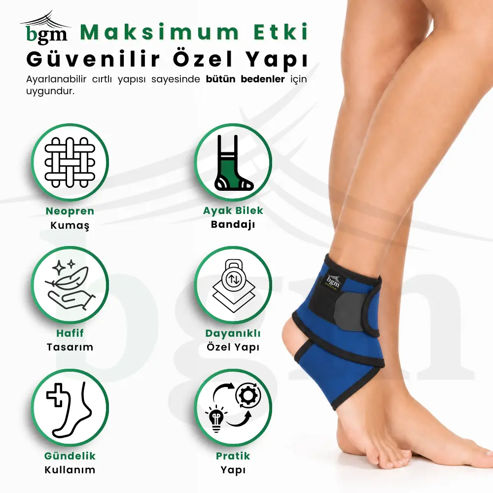 Basit Ayak Bilekliği Bandajı – 8 Bandajı Premium Neopren Ayak Bilekliği Desteği - Görsel 2