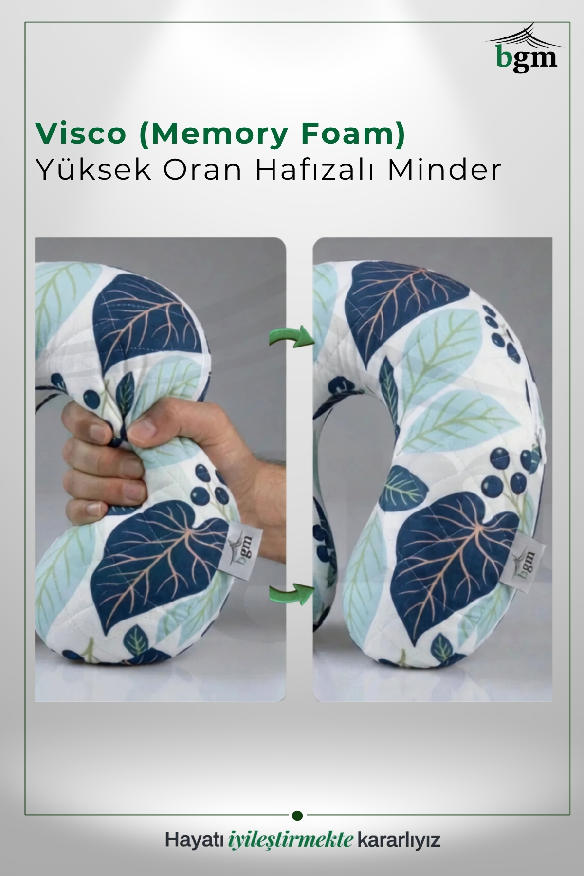 BGM Ortopedik Visco Seyahat Yastığı-Yaprak Desenli Kılıf - Görsel 2