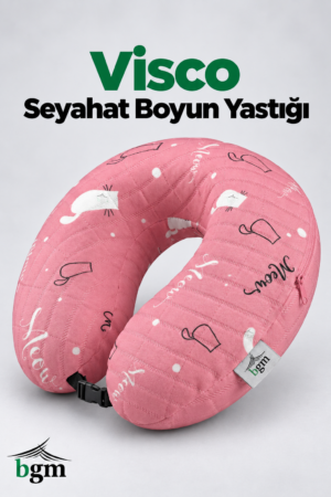 BGM Ortopedik Vısco Seyahat Yastığı-Pembe Desenli Kılıf