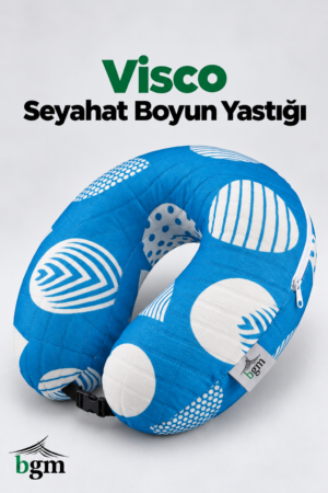 BGM Ortopedik Visco Seyahat Yastığı-Mavi Desenli Kılıf