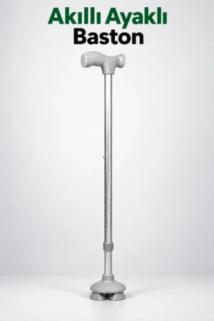 BGM Ayarlanabilir Akıllı Baston - 4 Vantuzlu Mafsallı Denge Tabanlı Ortopedik Baston (Gri)