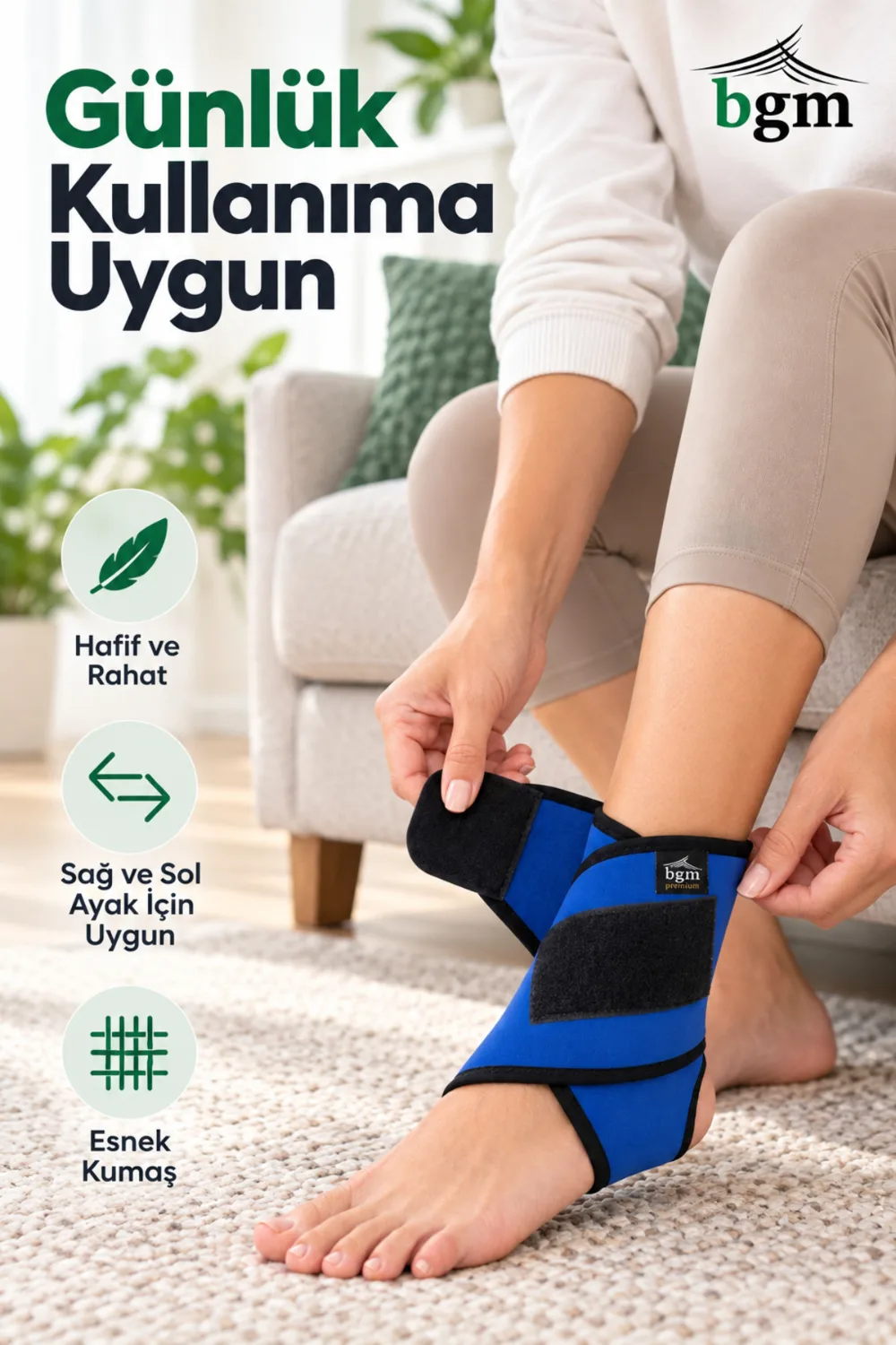 BGM Basit Ayak Bilekliği Bandajı – Ayarlanabilir Cırtlı Neopren