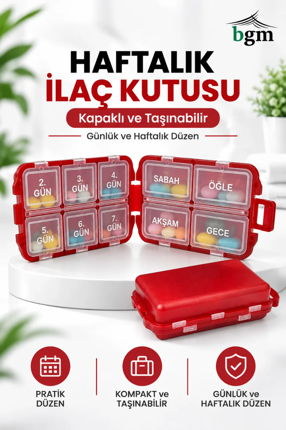BGM Haftalık İlaç Kutusu Valiz – Kapaklı ve Taşınabilir