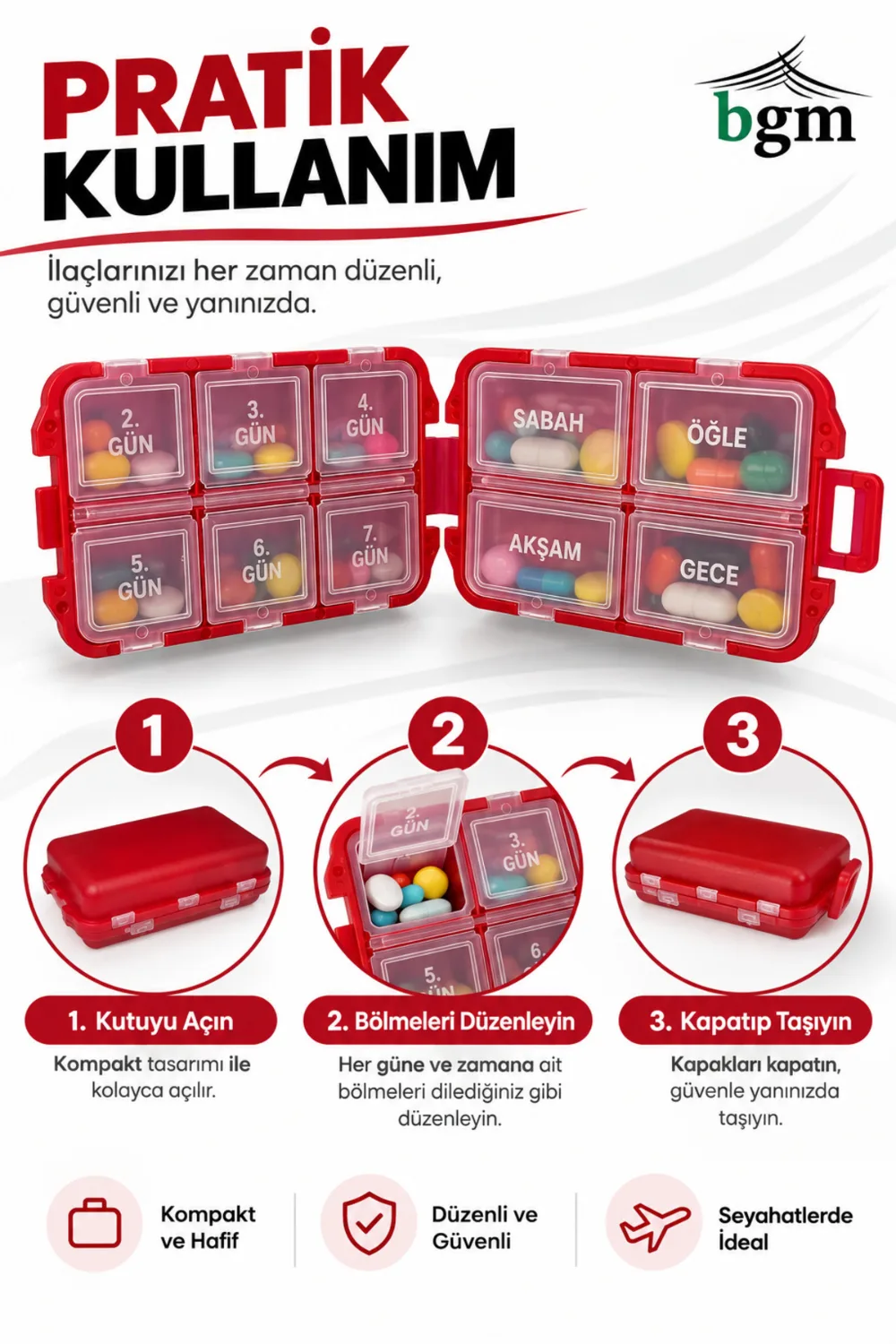 BGM Haftalık İlaç Kutusu Valiz – Kapaklı ve Taşınabilir