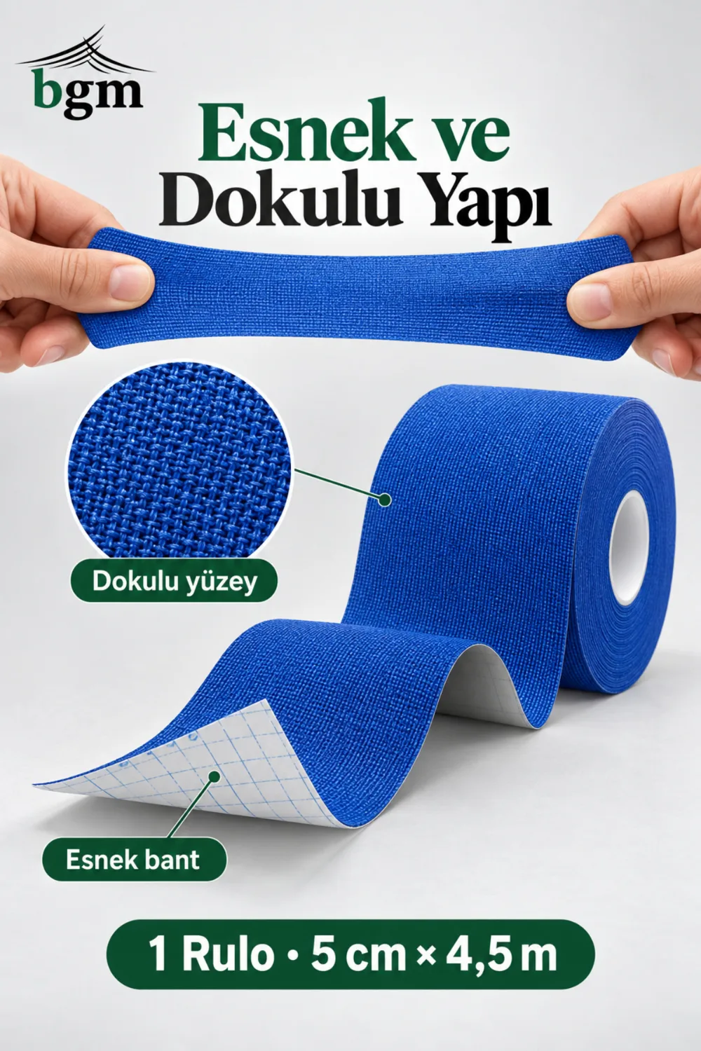 BGM Kinezyo Bant (Ağrı Bandı) 5 cm x 4,5 m – Renkli Sporcu Bandı