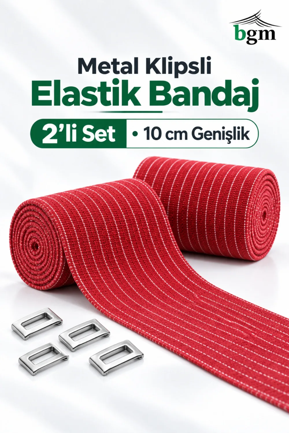 BGM Metal Klipsli Elastik Bandaj 2'li Set – 10 cm (Pembe)