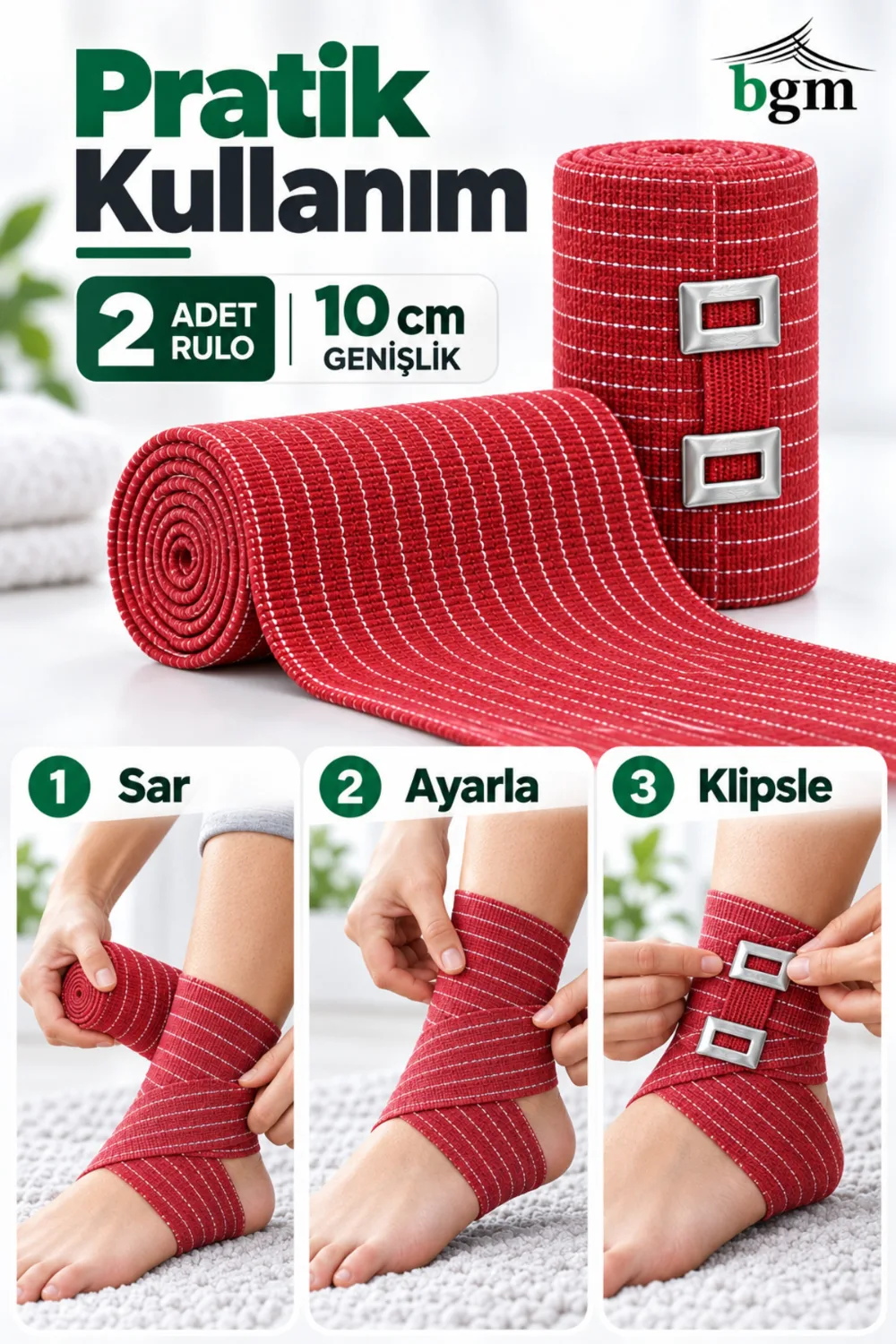 BGM Metal Klipsli Elastik Bandaj 2'li Set – 10 cm (Pembe)