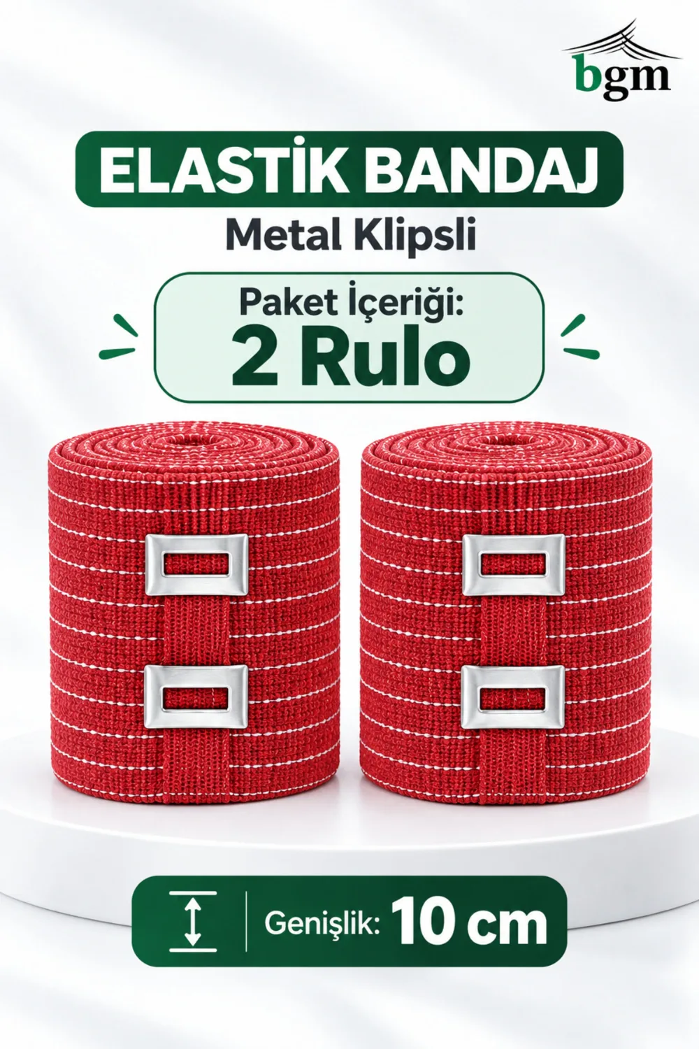 BGM Metal Klipsli Elastik Bandaj 2'li Set – 10 cm (Pembe)