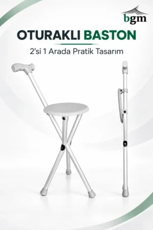 BGM Oturaklı Baston – Katlanır Tabureli 3 Ayaklı Alüminyum Baston