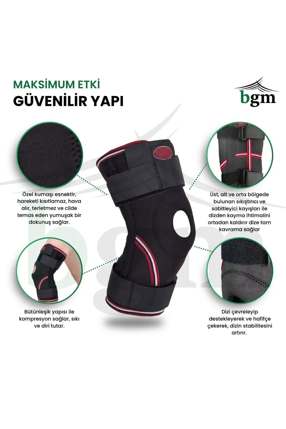 BGM Velkrolu Ligament ve Patella Destekli Neopren Dizlik