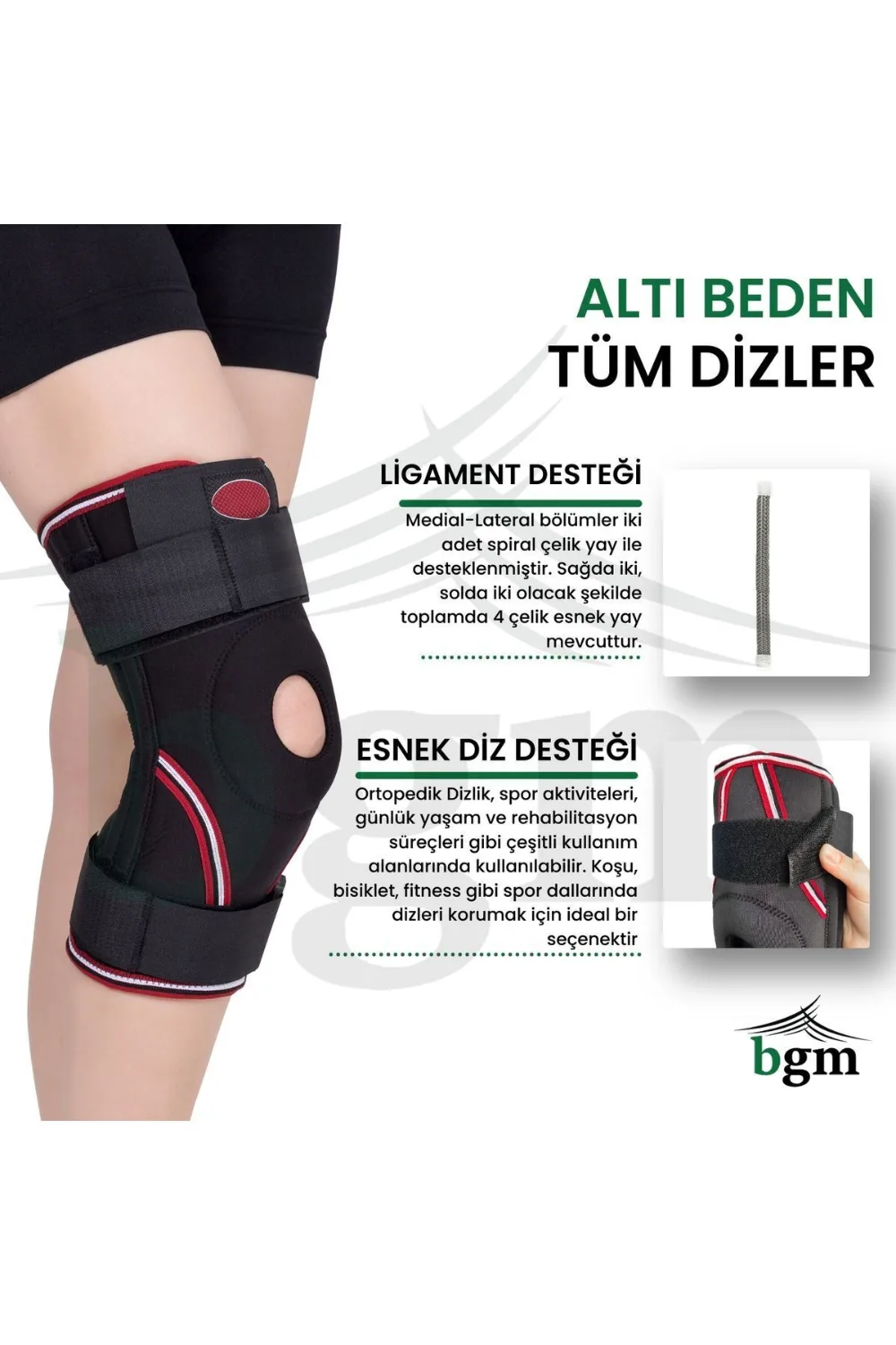 BGM Velkrolu Ligament ve Patella Destekli Neopren Dizlik