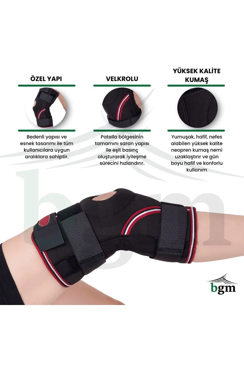 BGM Velkrolu Ligament ve Patella Destekli Neopren Dizlik