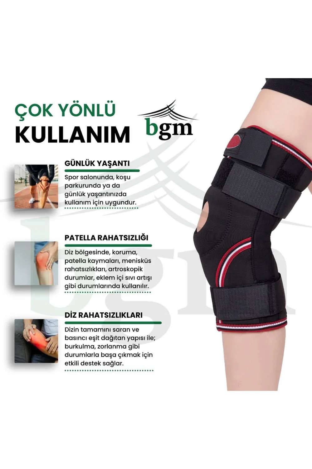 BGM Velkrolu Ligament ve Patella Destekli Neopren Dizlik